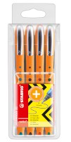 Tintenroller STABILO® worker®+ medium, 0,5 mm, Kunststoffetui mit 4 Stiften