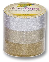 Klebeband Washitape 3er Set "Glitter" silber, hellgold, gold