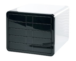 Schubladenbox i-Box, DIN A4/C4, 5 geschlossene Schubladen, weiß-schwarz