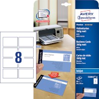 Visitenkarte mit glatten Kanten weiß matt, matt, Inkjet spezialbeschichtet, 260 g/qm, je Blatt: 8 Karten