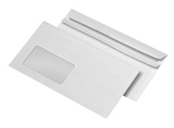 Briefumschlag DIN Lang, weiß, selbstklebend, mit Fenster, 72 g/m²