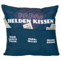 Kissen Sofahelden aus Stoff Papas Helden Kissen 43x43 cm mit Taschen