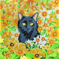 Crystal Art Karte "Cat Among the Flowers" 18x18 cm