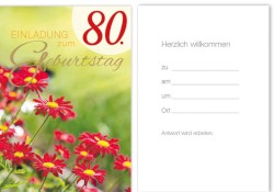 Karte 5er Einladung 80er Geburtstag Blume