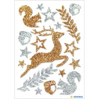 Sticker Weihnachten MAGIC "Waldtiere" gold, beglimmert